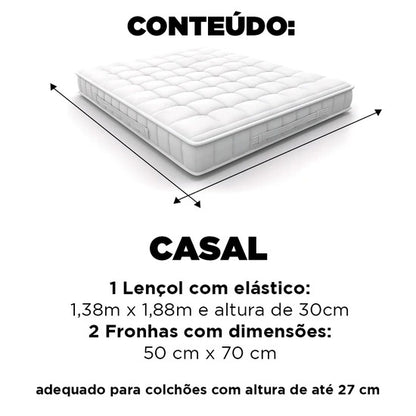 Jogo de Cama Jolitex Lençol Casal 3 Peças Branco Quadriculado