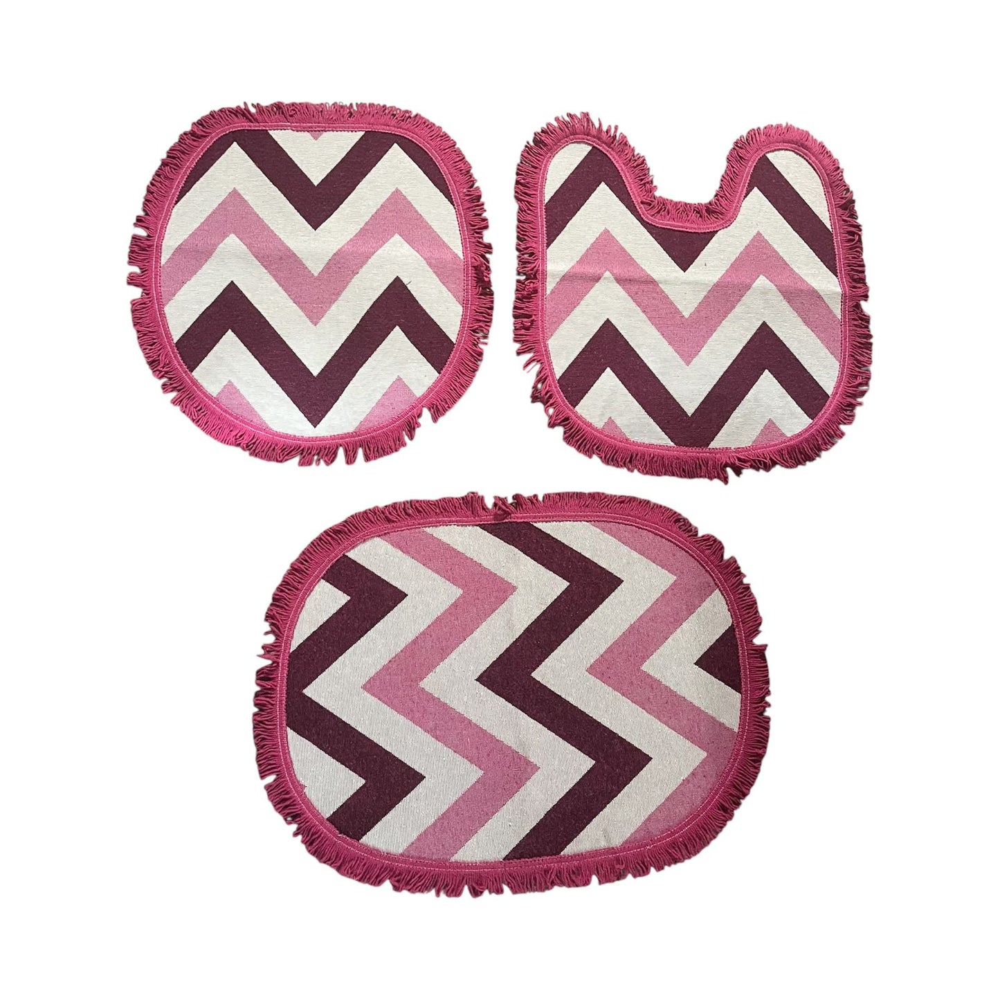 Jogo de Banheiro 3 Peças Emborrachado Chevron Rosa