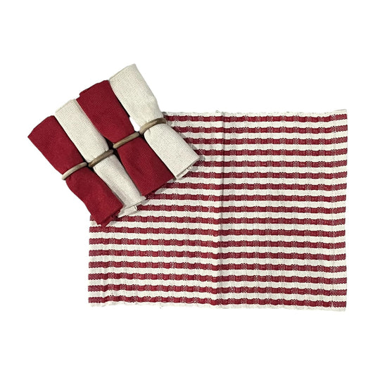 Kit De Jogo Americano, Guardanapo e Argola 4 lugares Vermelho
