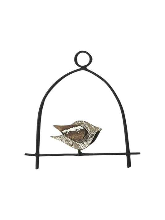 Decoração de Parede / Porta Gaiola Pássaro em Madeira