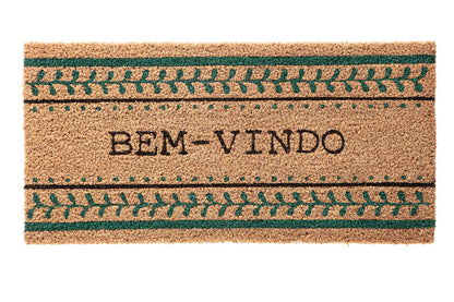 Tapete Bem Vindo Fibra de Coco Antiderrapante Bem Vindo Moldura Verde