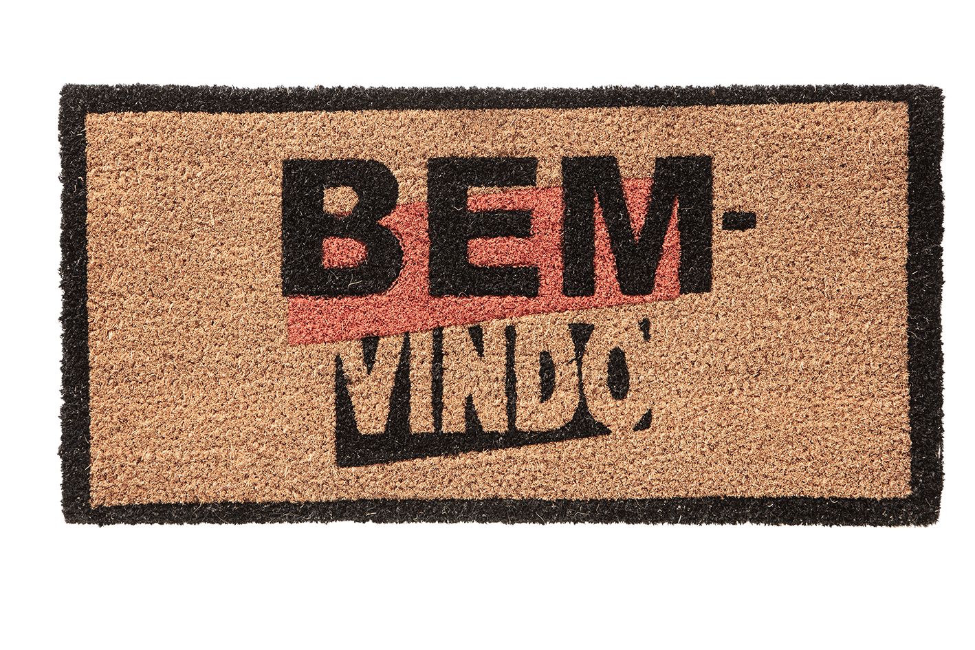 Tapete Bem Vindo Fibra de Coco Antiderrapante Bem Vindo Moldura Preta