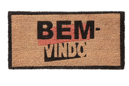 Tapete Bem Vindo Fibra de Coco Antiderrapante Bem Vindo Moldura Preta