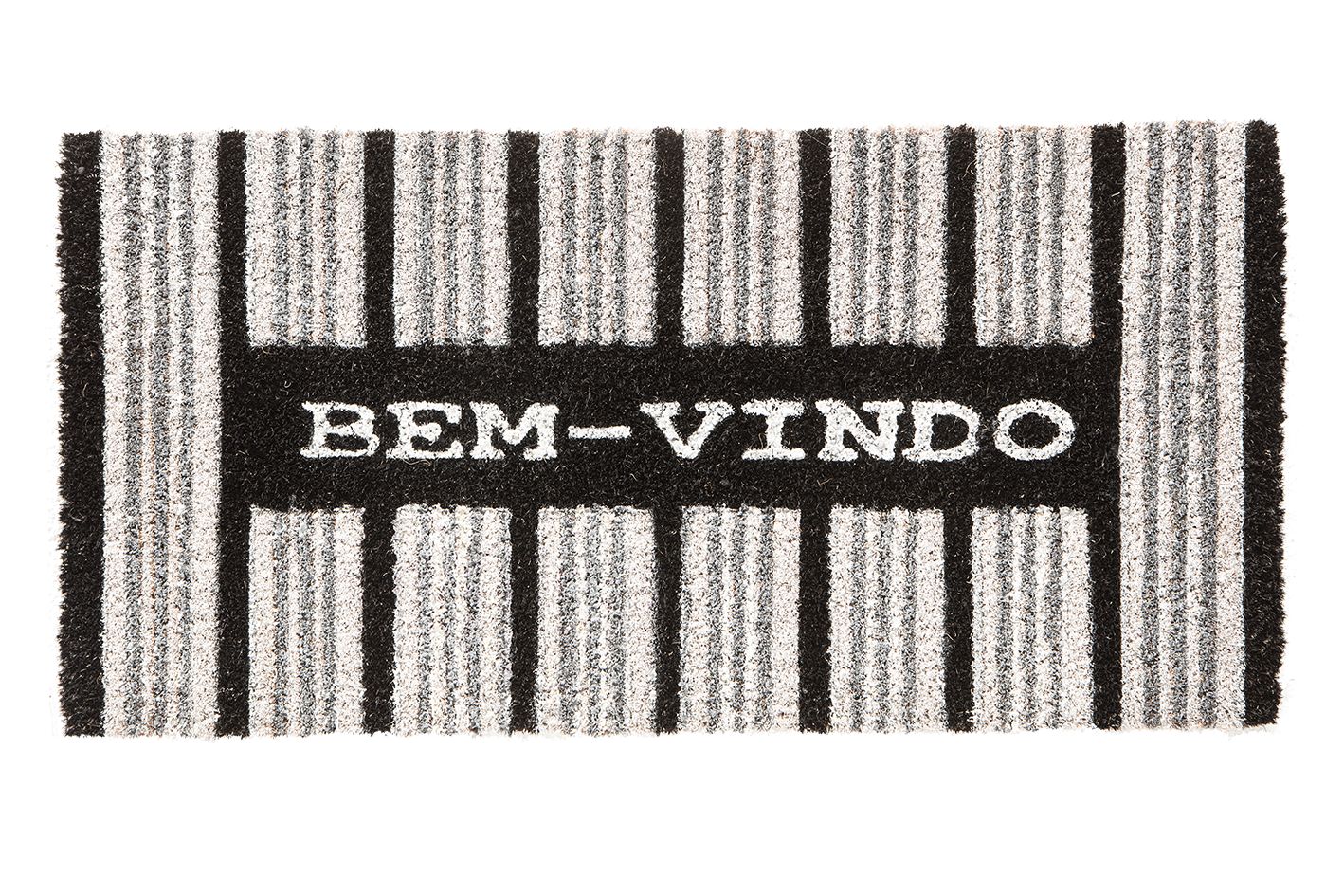 Tapete Bem Vindo Fibra de Coco Antiderrapante Bem Vindo Listras Pretas