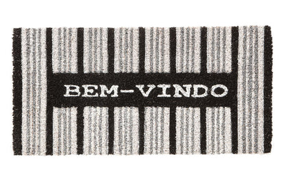 Tapete Bem Vindo Fibra de Coco Antiderrapante Bem Vindo Listras Pretas