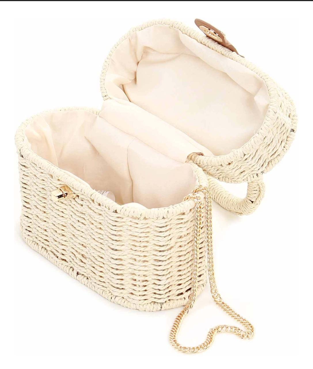 Bolsa Baú de Palha com Alça de Corrente