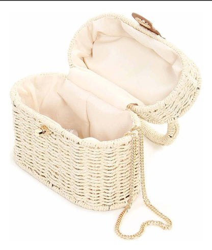 Bolsa Baú de Palha com Alça de Corrente
