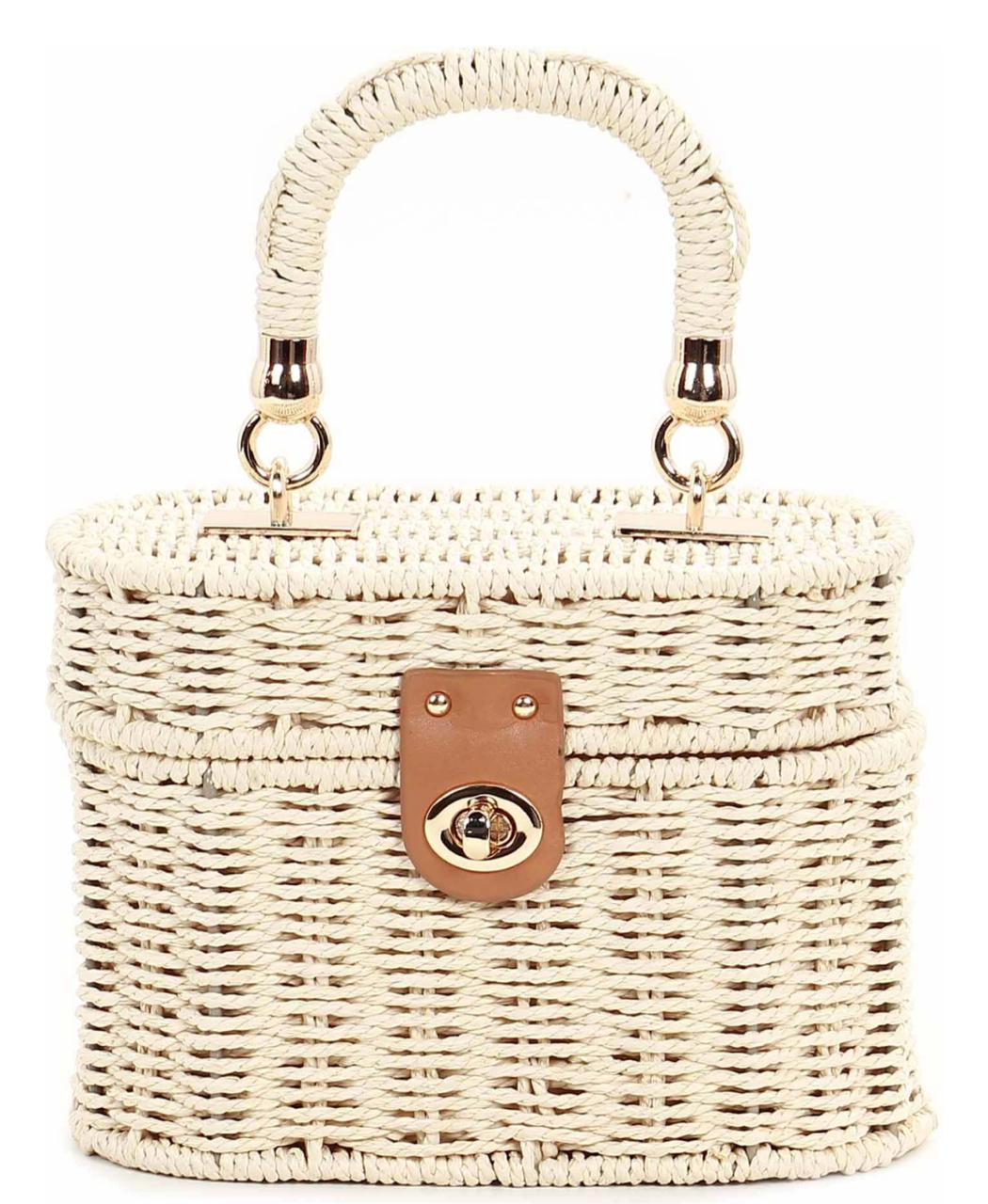 Bolsa Baú de Palha com Alça de Corrente