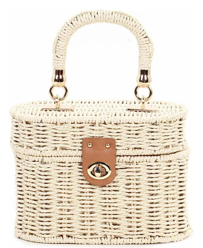 Bolsa Baú de Palha com Alça de Corrente