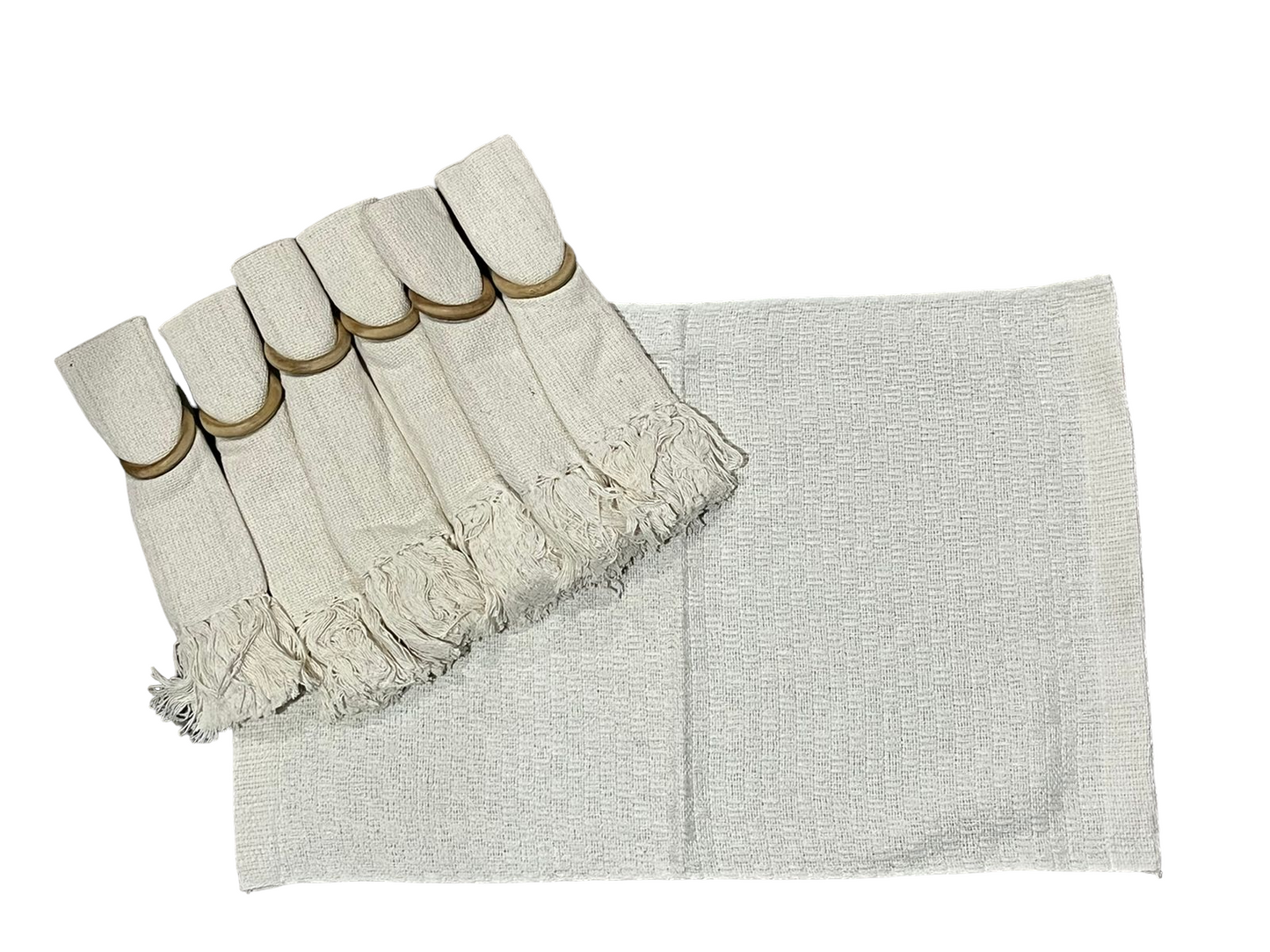 Kit De Jogo Americano, Guardanapo e Argola 6 lugares Cru