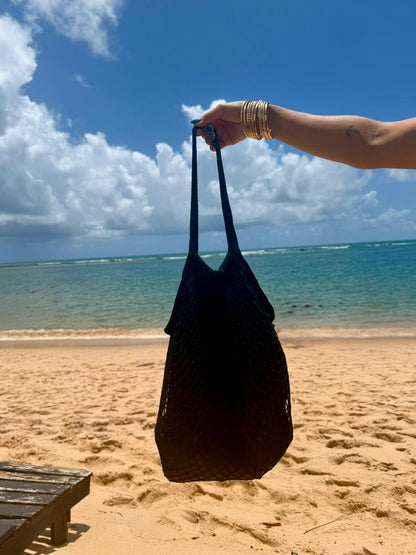Bolsa Sacola De Rede Vazada Praia Preta