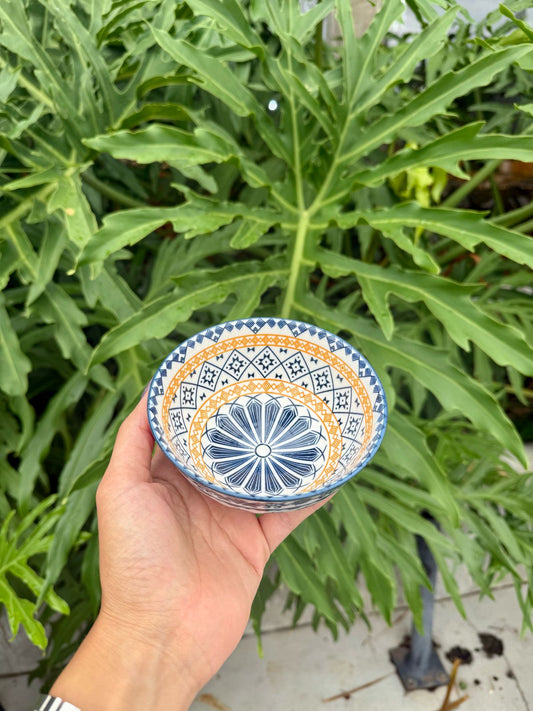 Bowl Decorativo em Cerâmica Azul e Amarelo P