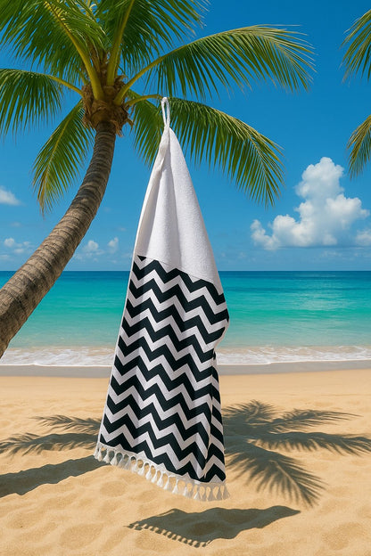 Toalha Canga Dupla Face com Tecido Impermeável Belize Chevron Preto