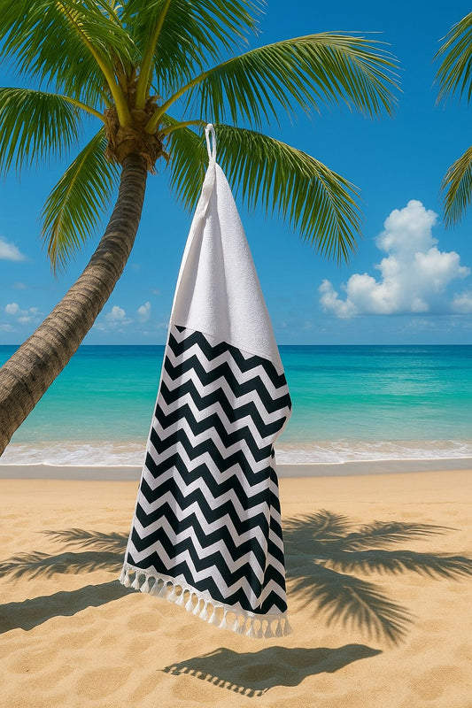 Toalha Canga Dupla Face com Tecido Impermeável Belize Chevron Preto