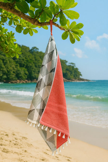 Toalha Canga Dupla Face com Tecido Impermeável Belize Triângulo Rosê