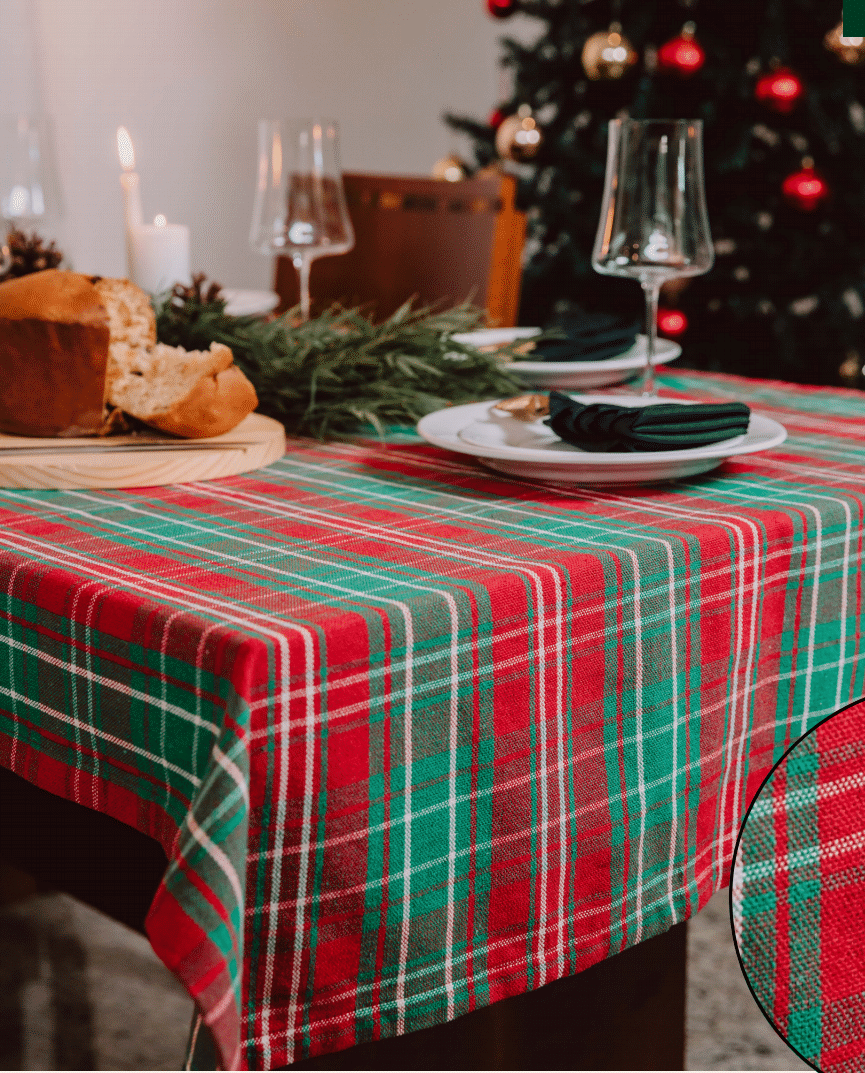 Toalha de Mesa 4 Lugares 1,40x1,40m Xadrez Natal