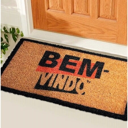 Tapete Bem Vindo Fibra de Coco Antiderrapante Bem Vindo Moldura Preta
