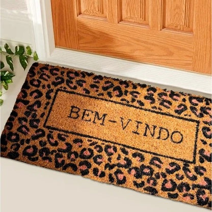 Tapete Bem Vindo Fibra de Coco Antiderrapante Bem Vindo Onça