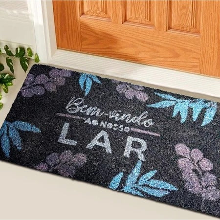 Tapete Bem Vindo Fibra de Coco Antiderrapante Bem Vindo ao Nosso Lar