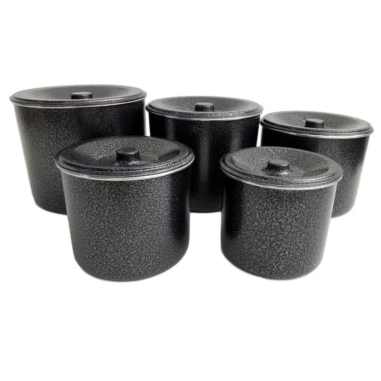 Jogo com 5 Potes de Mantimento de Alumínio Craqueado Preto