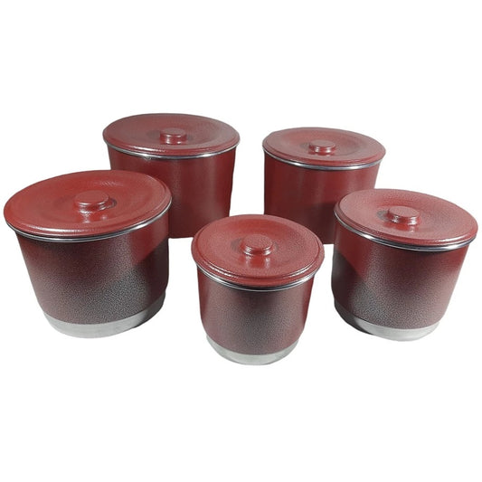 Jogo com 5 Potes de Mantimento de Alumínio Craqueado Vermelho