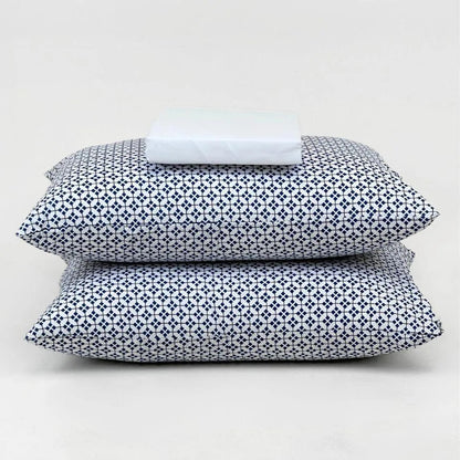 Jogo de Cama Jolitex Lençol King 3 Peças Branco e Azul Geométrico
