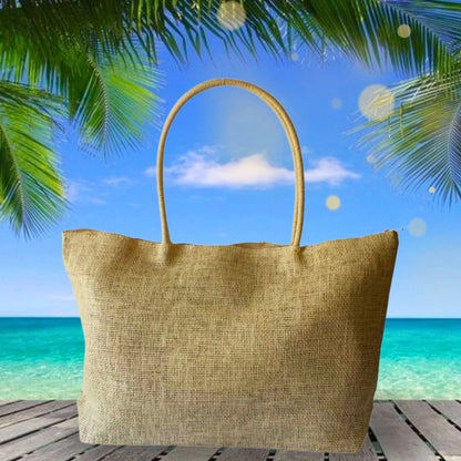 Bolsa Sacola Juta Tote de Praia Cru