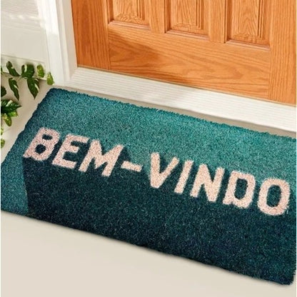 Tapete Bem Vindo Fibra de Coco Antiderrapante Bem Vindo Verde
