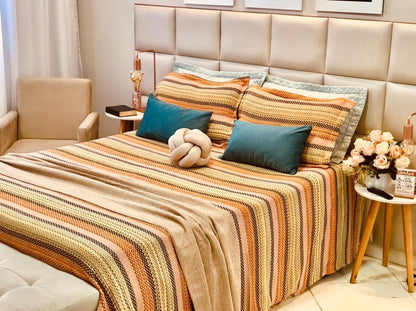 Kit Colcha Indiana + Porta Travesseiros King Mostarda