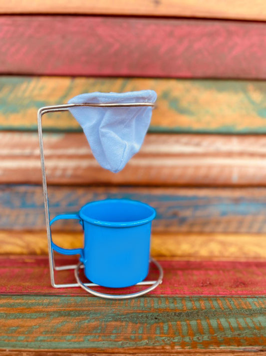 Mini Suporte Cromado Coador de Café com Caneca Azul 100mL