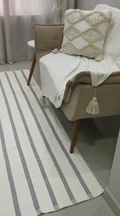 Tapete Itatiaia Listrado Algodão Cru com Cinza 1,50x2,00m