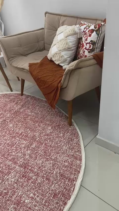 Tapete Algodão Redondo Dupla Face Cru/ Vermelho 2,0m