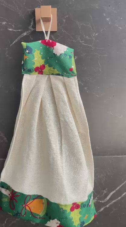 Bate Mão Algodão Natal Cru com Verde