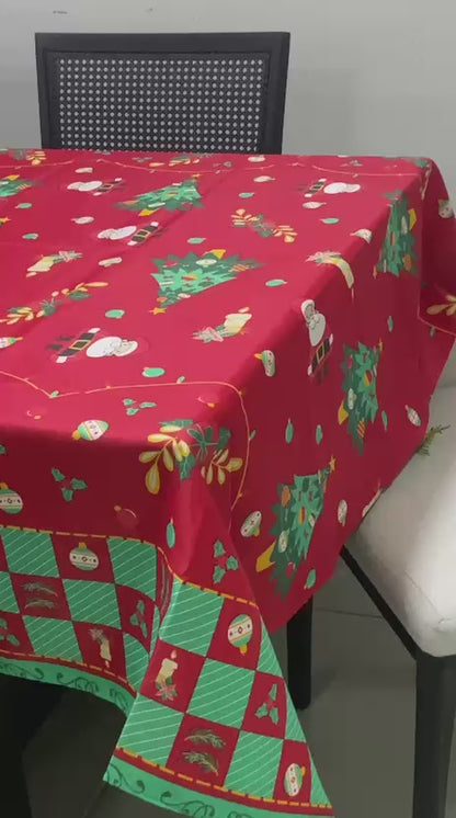Toalha de Mesa Natal Oxford Papai Noel e Árvore 1,40x2,20m