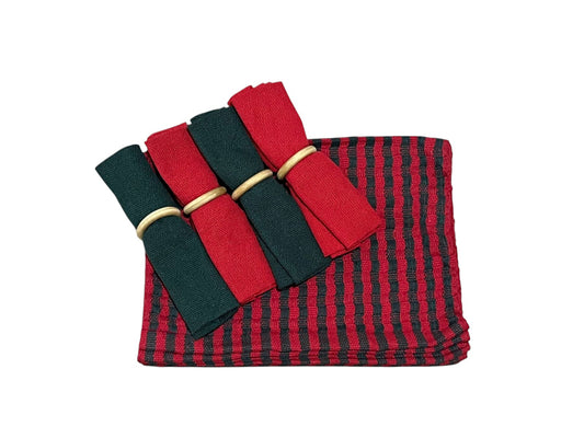 Kit De Jogo Americano, Guardanapo e Argola 4 lugares Verde e Vermelho Natal