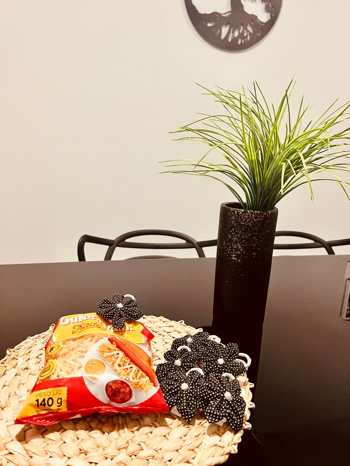Kit 6 Pregador / Prendedor de Alimento em Fuxico Poá Preto