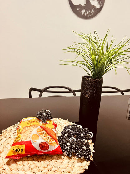 Kit 6 Pregador / Prendedor de Alimento em Fuxico Poá Preto