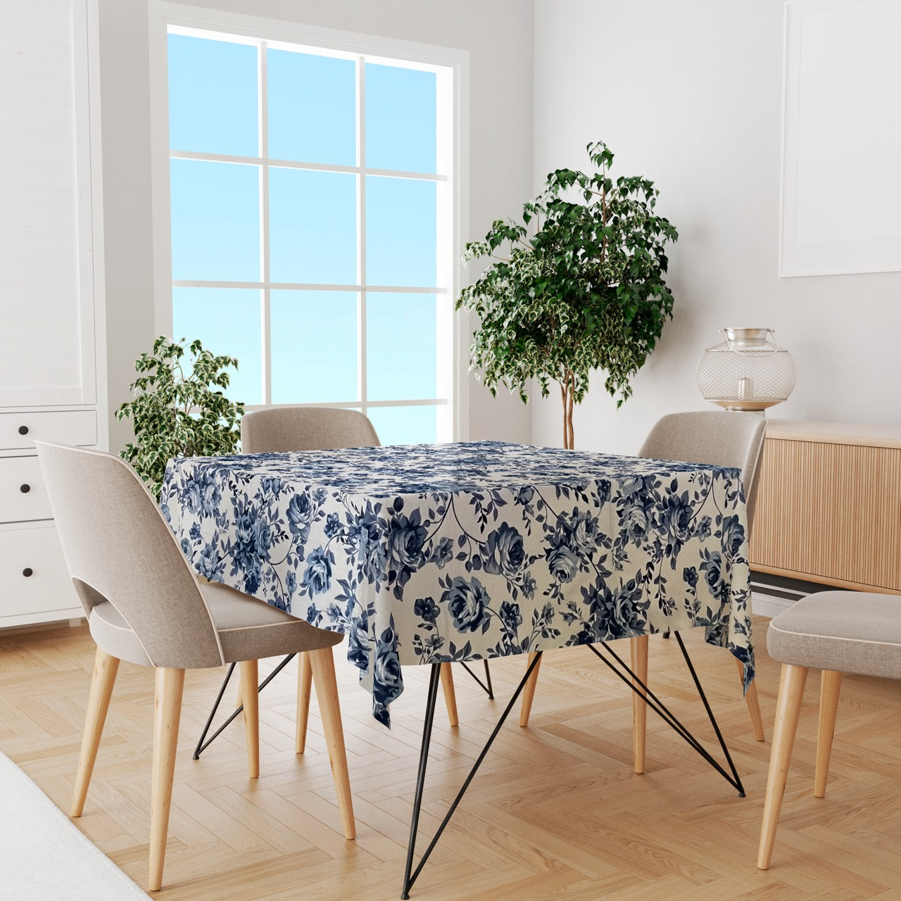 Toalha de Mesa Impermeável Floral Azul 1,45mx1,5m
