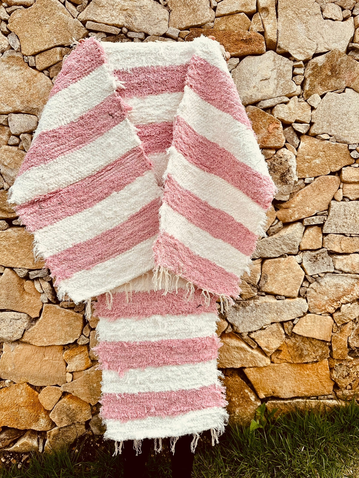 Jogo de Passadeira Felpudo Rosa Bebê Listrado G