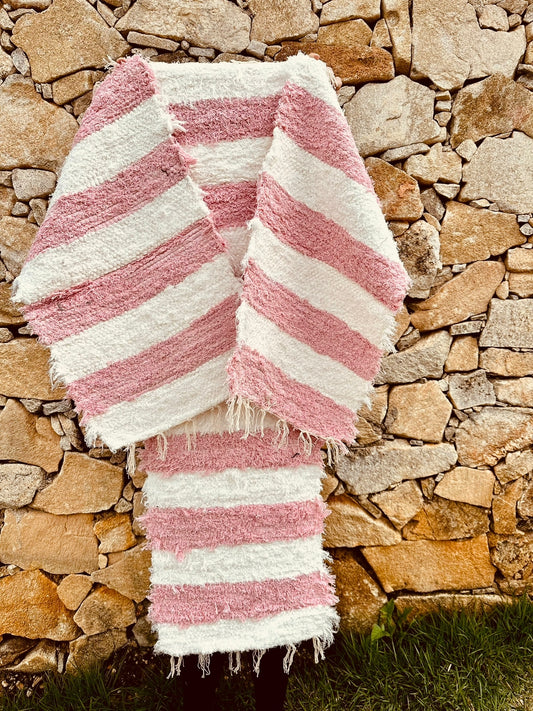 Jogo de Passadeira Felpudo Rosa Bebê Listrado G