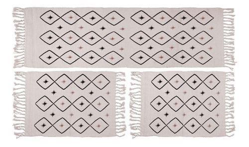 Jogo de Passadeira e Tapetes para Cozinha Minimalista 3 peças Pintado Losango