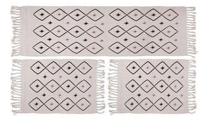Jogo de Passadeira e Tapetes para Cozinha Minimalista 3 peças Pintado Losango