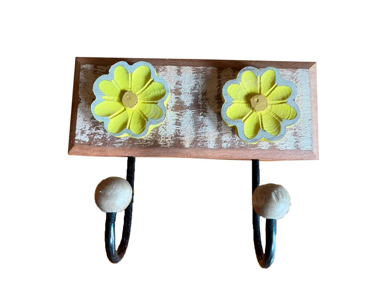 Cabide de Madeira com 2 Ganchos Flor Amarela