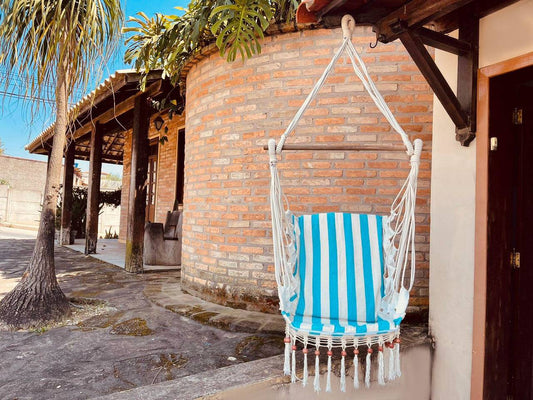 Cadeira De Balanço De Bolinha - Azul Claro com Listra Cru