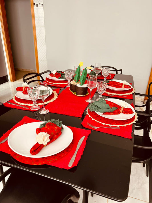 Jogo Americano Comum Vermelho Liso 7 Peças