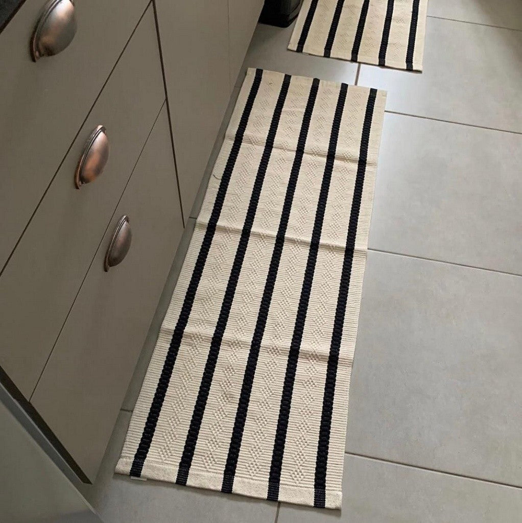 Jogo de Passadeira Itatiaia Algodão Listrado Cru e Preto