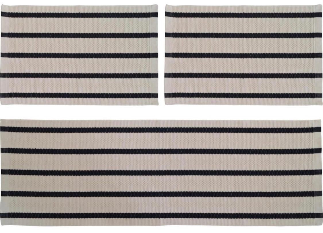 Jogo de Passadeira Itatiaia Algodão Listrado Cru e Preto