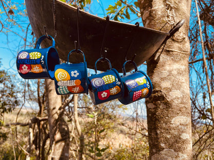 Kit 4 Canecas Alumínio Pintada Azul Escuro