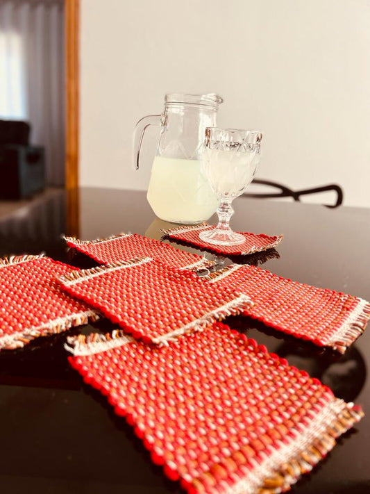 Kit 4 Porta Copos / Descanso Para Copos em Malha Vermelho