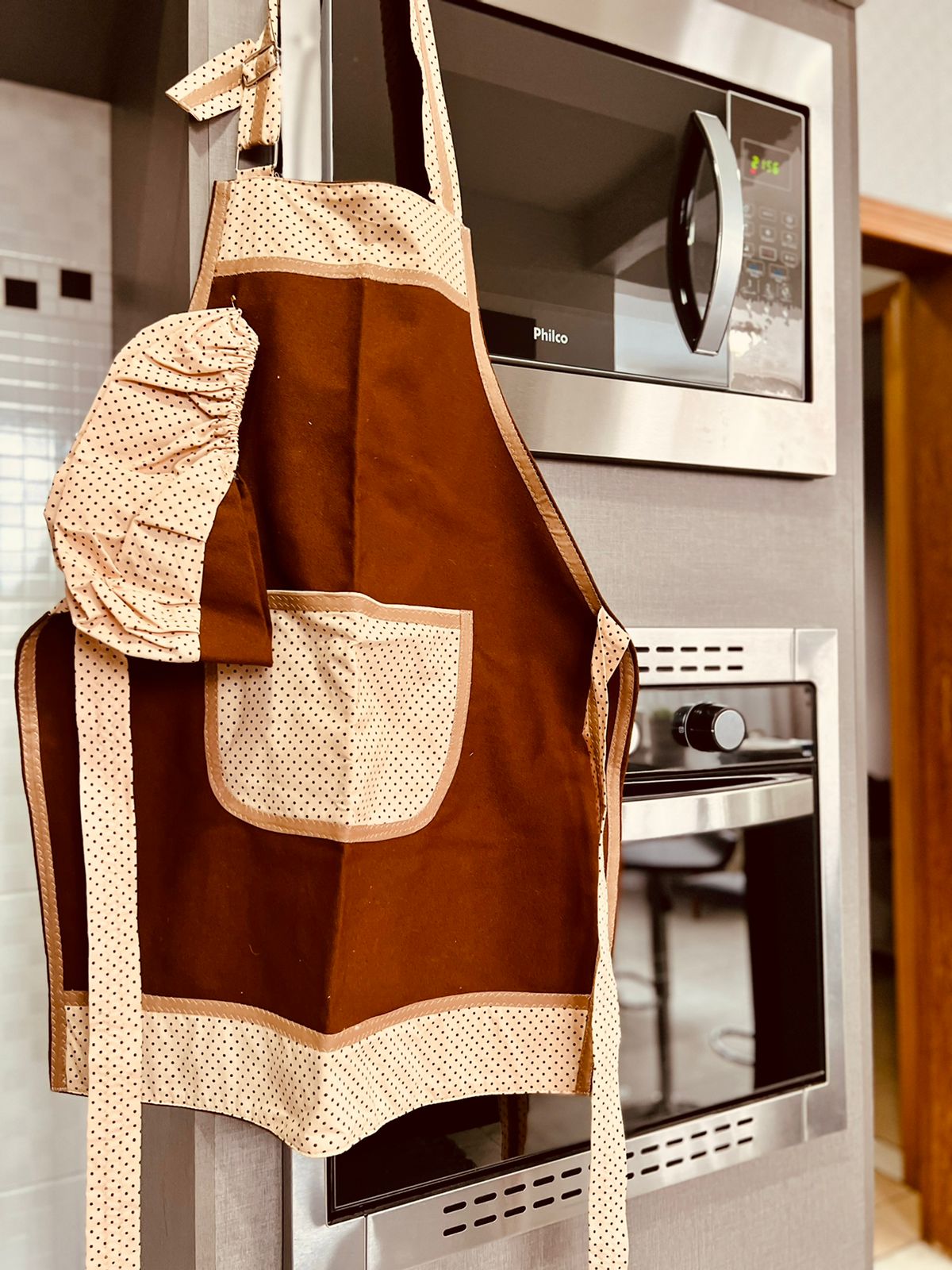 Kit Avental de Cozinha + Touca Bege